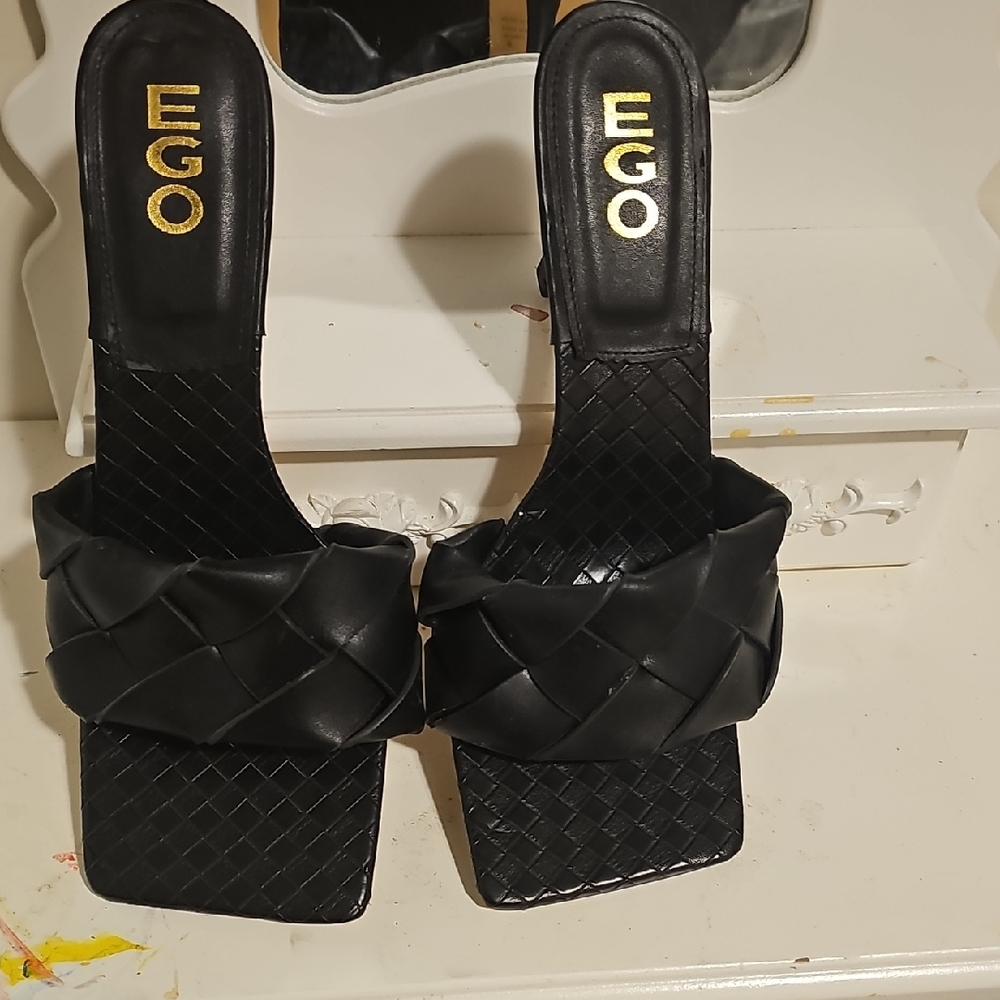 EGO Black Braided Square-Toe Slide Mules